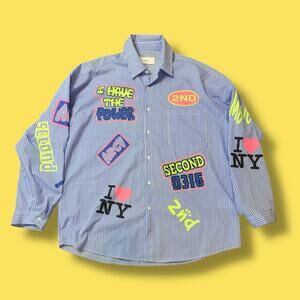 2nd ARCHIVE I❤️NY Long Sleeve Shirt BLU Stripe K-Pop Korean Streetwear